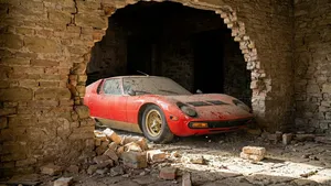 Zeldzame Lamborghini na 40 jaar ontdekt achter een stenen muur