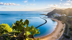 Amazing view of beach las Teresitas with yellow sand. Location: