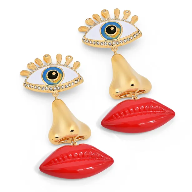 ALL SEEING FACE - RED LIPS EARRINGS
