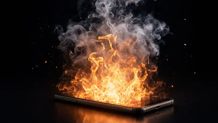 Ter illustratie: een smartphone in brand.