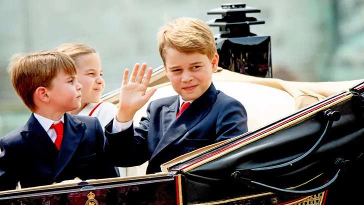 King Charles lll and Queen Camilla, Prince William and Princess Cathrine, Prince George, Prince Louise, Princess Charlotte , Prince Edward and Princess Sophie attend the Trooping the Color