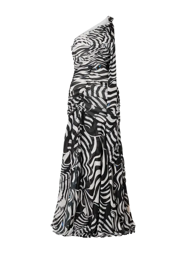Fashion met zebraprint: Mary Katrantzou jurk.