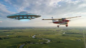 UFO naast een klein vliegtuigje (ter illustratie)