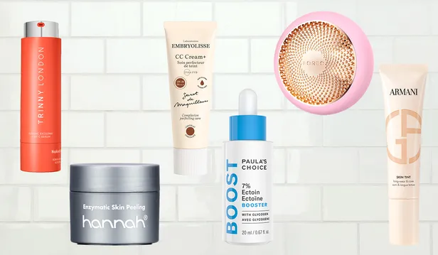 Trinny London, hannah, Embryolisse, Paula's Choice, Foreo en Armani (v.l.n.r.)