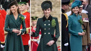 Beste looks van prinses Kate tijdens St. Patrick's Day door de jaren heen. – Drieluik foto's van prinses Kate bij St. Patrick's Day. Links in 2012, midden in 2017 en rechts in 2023.