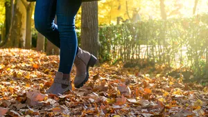 unrecognizable young woman walking in a park in autumn