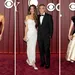Drieluik foto's van sterren op de rode loper bij de Tony Awards 2025. Links Nicole Scherzinger, midden Amal en George Clooney en rechts Sarah Paulson