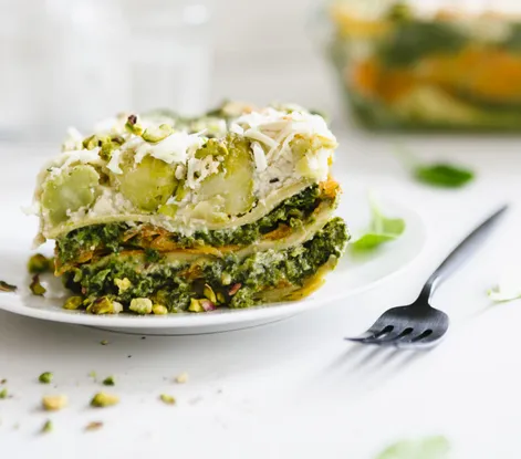 Lasagne met gerookte wortel en groene groenten