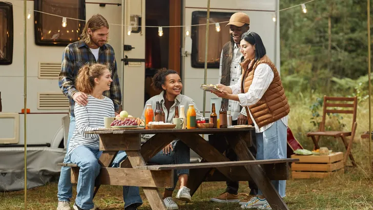 Young People Camping in Autumn