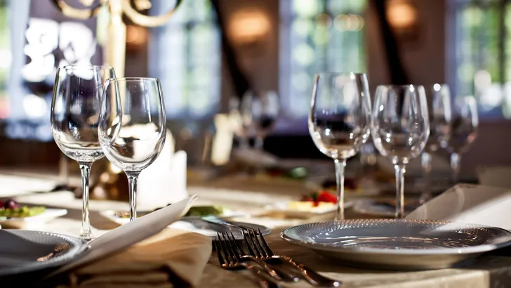 Empty glasses set in restaurant