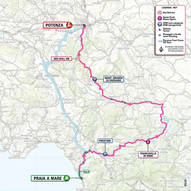 Map etappe 5 Giro d'Italia 2026.
