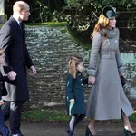 Duke &amp; Duchess of Cambridge leaving Sandringham Church after the Xmas Day service with Princess Charlotte and Prince George.