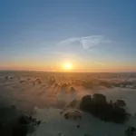 Aerial panorama from the forest Drents Friese Woud in the Netherlands at sunrise