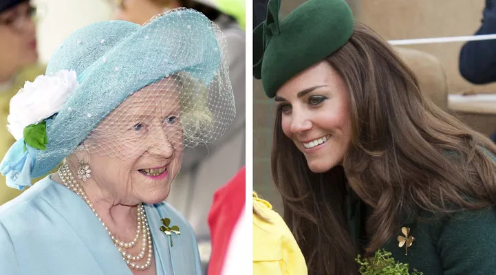 Queen Mother met de broche in 2000, Kate 11 jaar later met hetzelfde sieraad