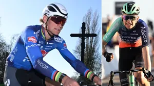 Splitafbeelding van Mathieu van der Poel links en Paul Seixas rechts.