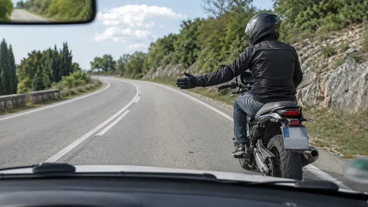 Zie je een motorrijder zijn hand open en dicht doen? Dit probeert hij je duidelijk te maken