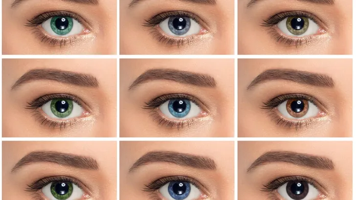 close up, composite of eyes with different color
