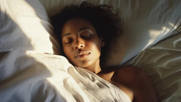 Black woman sleeping in bed with sunlight