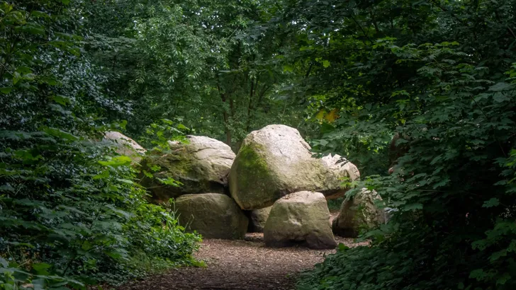 Old so-called hunebed (dolmen; stonegrave) in the province of Drenthe, Netherlands