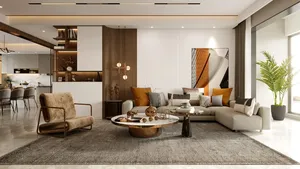 3d render of luxury home interior, living room