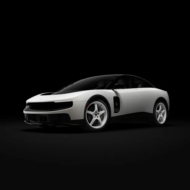 Witte Ferrari Luce Chassis 0 schuin van voren