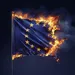 Een Europese vlag met vuur