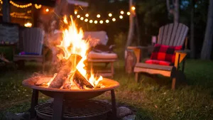 Late evening campfire at a beatiful canadian chalet