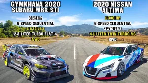 Travis Pastrana's Gymkhana Subaru vs 1.300 pk Nissan Altima