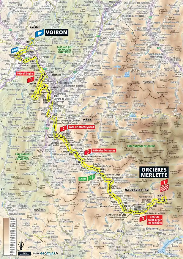 Map parcours etappe 18 Tour de France 2026