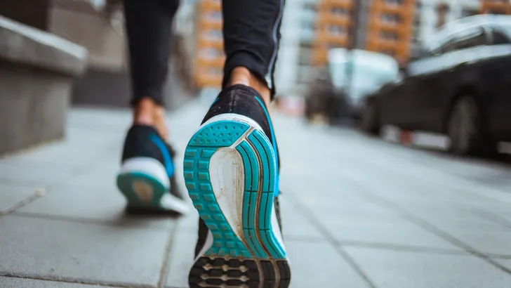 Close up shot of runner's shoes