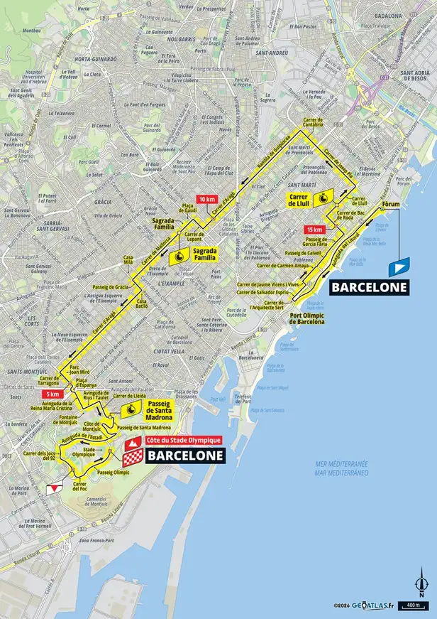 Map parcours etappe 1 Tour de France 2026: ploegentijdrit in Barcelona