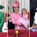 Drieluik foto's van prinses Kate bij Trooping the Colour. Links in 2023, midden in 2017 en rechts in 2022.