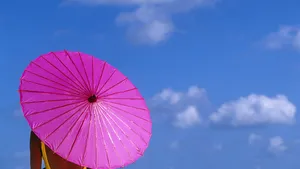 vrouw parasol hitte zomer