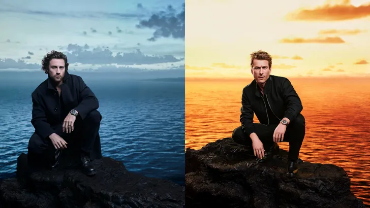 Glen Powell en Aaron Taylor-Johnson voor Omega Seamaster Planet Ocean