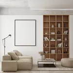 mock up poster frame in modern interior background, living room, Scandinavian style, 3D render, 3D illustration