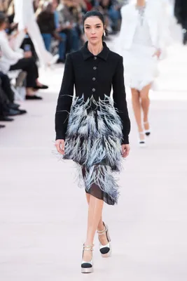 Chanel: zijdezacht silhouet met veertjes.