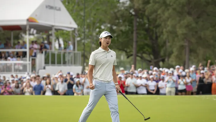 Min Woo Lee doet het. in zijn 56ste toernooi op de PGA Tour wint hij voor het eerst.