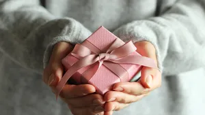 gift box in female hands. Holiday, give, gift.