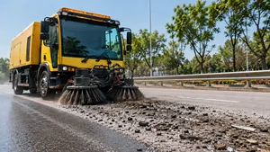 Waar wij rode kruizen verwachten, rijdt hier een veegwagen met 80 km/u
