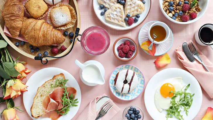 Festive brunch or breakfast set for Valentines day, Mothers day or Easter.