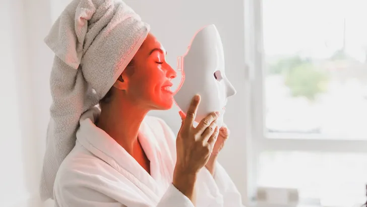 Woman Getting A Led Light Facial Mask Treatment At The Beauty Salon