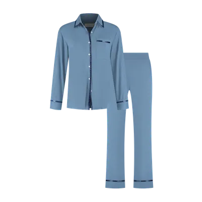 Blauw met donkerblauwe bies