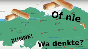 Collage met kaart van Brabant, worstenbroodjes, en Brabantse kreten