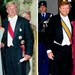 Liefdesverhaal van Willem-Alexander en Máxima – Tweeluik foto's van Willem-Alexander en Máxima in gala-kleding. Links het paar in Noorwegen, augustus 2001. Rechts bij het diner voor het Corps Diplomatique, juni 2024.