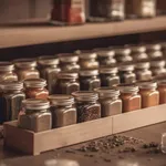 A row of jars filled with organic herbs and spices generated by AI