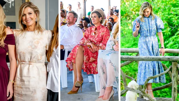 Van links naar rechts: Máxima bij Amalia's Graduation Ceremony, bij een bezoek aan de Caraïben in 2022, en bij de fotosessie in de zomer van 2025. (Beeld links: © RVD. Beeld midden/rechts: NL Beeld)