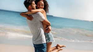 Romantic couple having fun at the beach