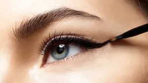 Make-up with black eyeliner close-up