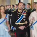 Foto van prinses Ingrid Alexandra, kroonprins Haakon en prinses Mette-Marit in galakleding bij het staatsbanket voor IJsland, april 2025.